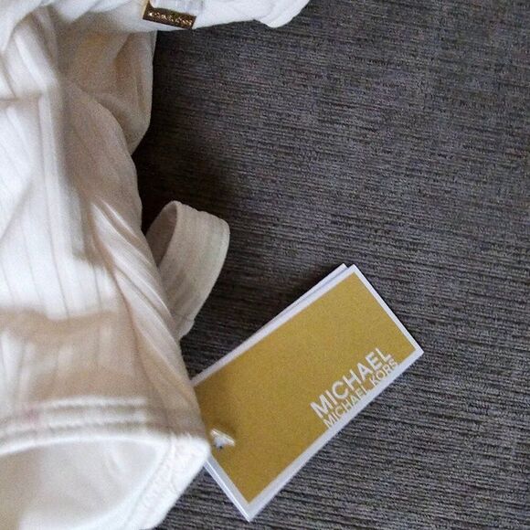 Michael Kors Women's bone Ribbed Square Tank One Piece Swimwear Swimsuit Size 8 - Picture 13 of 14